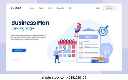 planificación de negocios, destino, flujo de trabajo de negocios, administración de tiempo, planificación, aplicación de tareas, trabajo en equipo, reunión. Diseño plano creativo para banner web, material de marketing, página de inicio de presentación de negocios