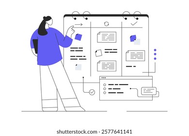 Business planning. Planning tasks, appointment or assignment in a planner. Time organization for performance efficiency. Flat Cartoon Vector Illustration, icon. Stylish abstract 