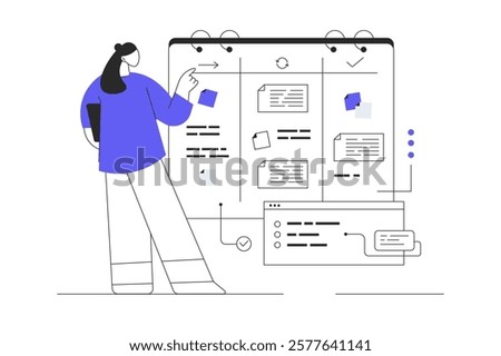 Business planning. Planning tasks, appointment or assignment in a planner. Time organization for performance efficiency. Flat Cartoon Vector Illustration, icon. Stylish abstract 