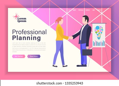 Business Planning Theme Landing Page Vector Illustration. Modern Website Template