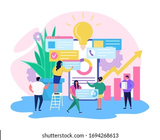 Business planning time vector illustration. Cartoon tiny people work, flat characters make online schedule using smartphone app organizer or planner. Agenda timing concept icon isolated on white