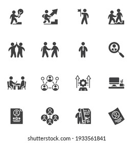 Business planning vector icons set, modern solid symbol collection, filled style pictogram pack. Signs, logo illustration. Set includes icons as business strategy, businessman contract, job interview