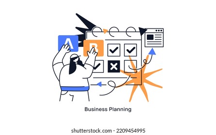 Vector de Planificación Empresarial Isolación de Metáfora de Concepto Ilustración. Ilustración vectorial plana aislada en fondo blanco