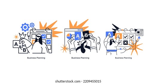 Vector de Planificación Empresarial Isolación de Metáfora de Concepto Ilustración. Ilustración vectorial plana aislada en fondo blanco