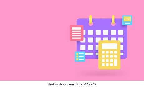 Business planning workflow process time management banner copy space vector illustration. Work optimization analysis brainstorming schedule calendar calculating notes productivity organization