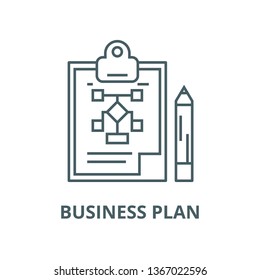 Business plan,pencil,clipboard line icon, vector. Business plan,pencil,clipboard outline sign, concept symbol, flat illustration