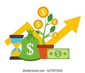 business plant growth coins clock money