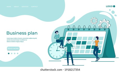 Business plan.Team of business people discussing business ideas and strategies.The concept of planning, managing and calculating deadlines for completing tasks .The landing page template