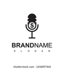 Business Podcast Logo With Microphone And Money Symbol