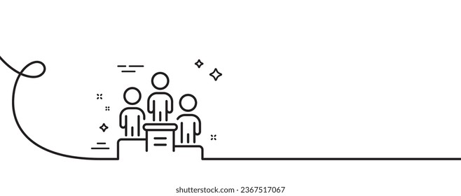 Business podium line icon. Continuous one line with curl. Employee nomination sign. Teamwork award symbol. Business podium single outline ribbon. Loop curve pattern. Vector