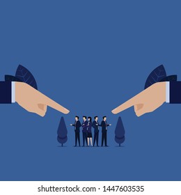 Business pointed at by two hands, team argument self defense, blamed for mistake. Illustration For Wallpaper, Banner, Background, Book Illustration, And Web Landing Page.