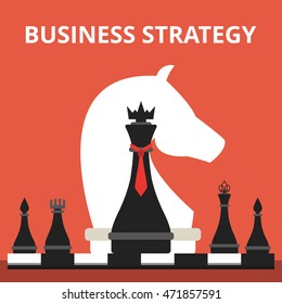 Business or politic strategy concept. In the background the figure of a horse. Move of the knight. Flat vector illustration.