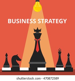 Business or politic strategy concept. Chess pieces on the board. Flat vector illustration.