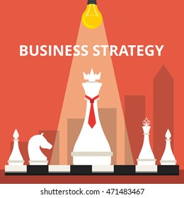 Business or politic strategy concept. Chess pieces on the board. Flat vector illustration.