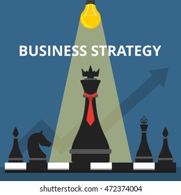 Business or politic strategy concept. Chess pieces on the board. Flat vector illustration.