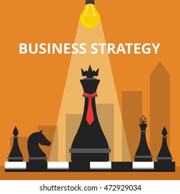 Business or politic strategy concept. Chess pieces on the board. Flat vector illustration.