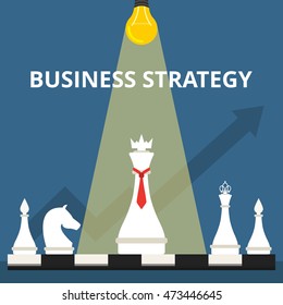 Business or politic strategy concept. Chess pieces on the board. Flat vector illustration.