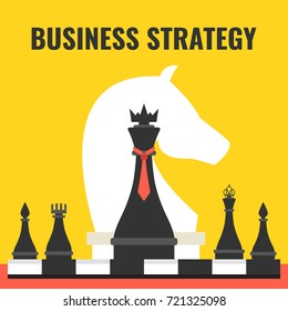 Business or politic strategy concept. Chess pieces on the board. Vector illustration.