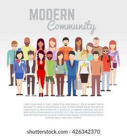 Business or politics community, society members, team vector flat concept with group of men and women. Social people group and population people character illustration