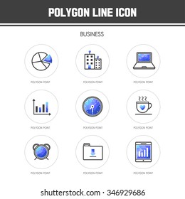 Business polygon line icon set