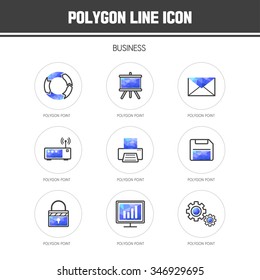 Business polygon line icon set