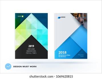 Business polygonal set of design brochure, abstract annual report, horizontal cover flyer in A4