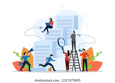 business porters - a successful team. Payment process or usual development, web banner, check issuance, document decryption, vector business illustration on white background.