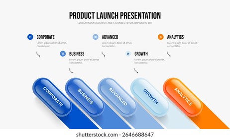 Business Portfolio 5 Option Diagram Slideshow Template. Digital Solution Frame Layout Vector Illustration. Professional Introduction Five Step Infographic Presentation Design.