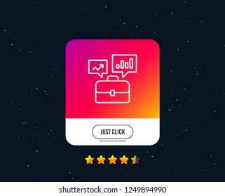 Business portfolio with Growth charts line icon. Job Interview sign. Web or internet line icon design. Rating stars. Just click button. Vector