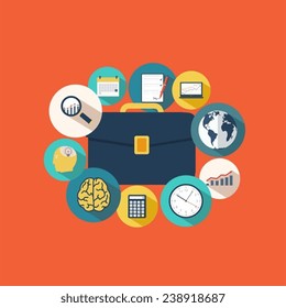 Business portfolio with icons statistical data, reporting