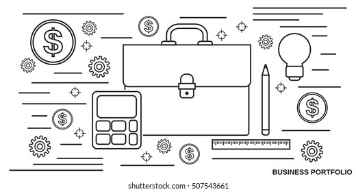 Business portfolio thin line art style vector web banner template