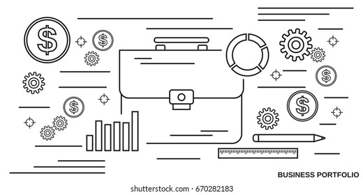 Business portfolio thin line art style vector concept illustration