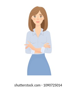 Business pose and gesture. Young business woman vector illustration