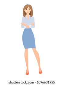 Business pose and gesture. Young business woman vector illustration