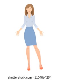 Business pose and gesture. Young business woman vector illustration