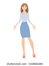 Business pose and gesture. Young business woman vector illustration