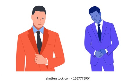 Business pose vector template standing in a neat suit. character of business people and entrepreneurs.