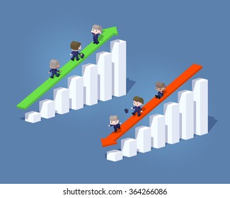 Business positive and negative graphs and arrows. 3D lowpoly isometric vector concept illustration