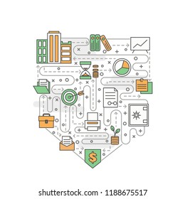 Business poster banner template. Business vector thin line art flat style design elements, icons for web banners and printed materials.