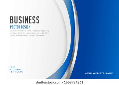 business poster design with elegant blue curve shapes