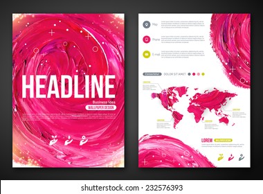 Business Poster or Flyer with paint abstract pink background. Vector illustration. Typographic template for text. Woman beauty, health & spa, fashion theme.