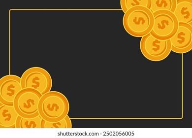 business poster frame decoration with gold dollar coin icon. design free copy space area