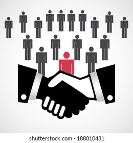 Business Poster With Handshake Icon And Businessmens Silhouettes On Background Illustration