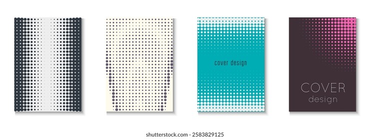 Business Poster Set. Modern Shapes In Tech Layout. Young Brand In Minimalistic Frame. Wave Flyer. Minimalist Graphic Pattern. Geometric Halftone Background. Trendy Business Poster