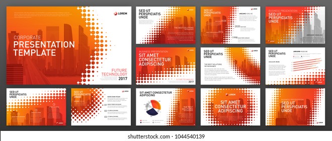 Business powerpoint presentation templates set. Modern keynote presentation background, brochure cover design, brand guidelines, proposal, pitch deck template, annual report, company profile.