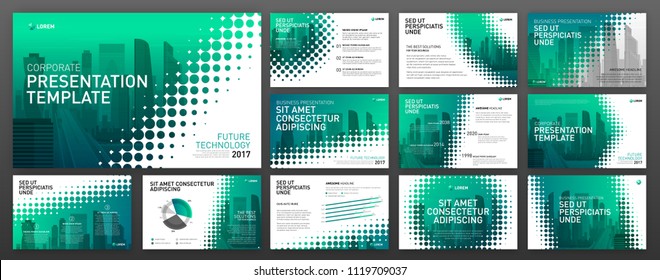 Business powerpoint presentation templates set. Use for keynote presentation background, brochure design, website slider, landing page design, annual report, company profile. facebook banner.