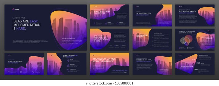 Business powerpoint presentation templates set. Use for keynote presentation background, brochure design, website slider, landing page, annual report, company profile.