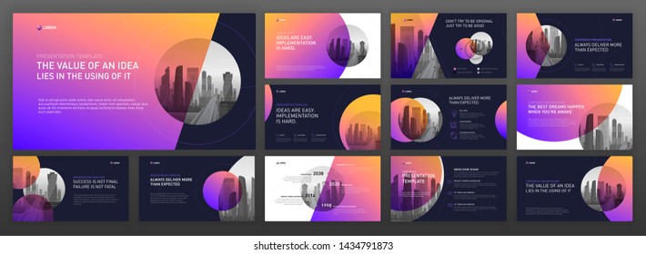 Business powerpoint presentation templates set. Use for keynote presentation background, brochure design, website slider, landing page, annual report, company profile.