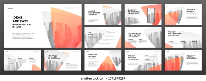 Business powerpoint presentation templates set with cityscape vector illustration. Use for brochure design, website slider, landing page, annual report, company profile, social media banner.