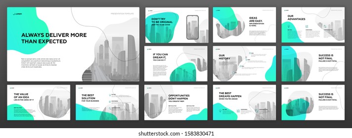 Business powerpoint presentation templates set. Use for keynote background, brochure design, website slider, landing page, annual report, company profile, social media banner.